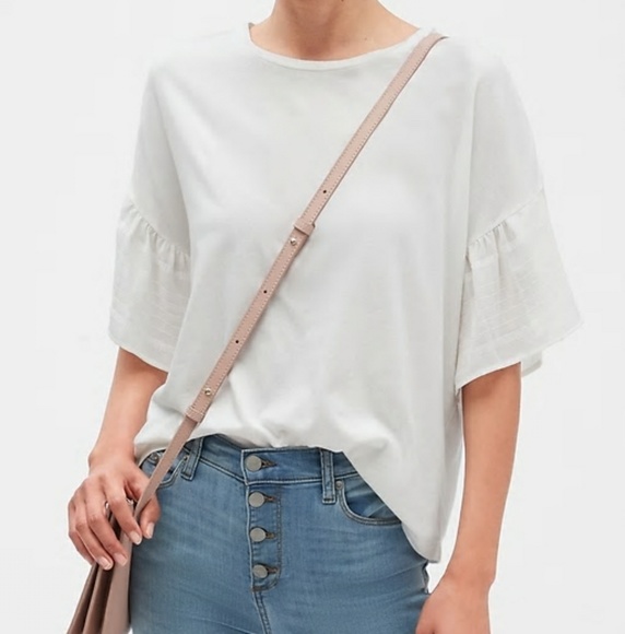 Banana Republic Ruffle Sleeve Top Crew Neck - Picture 1 of 2